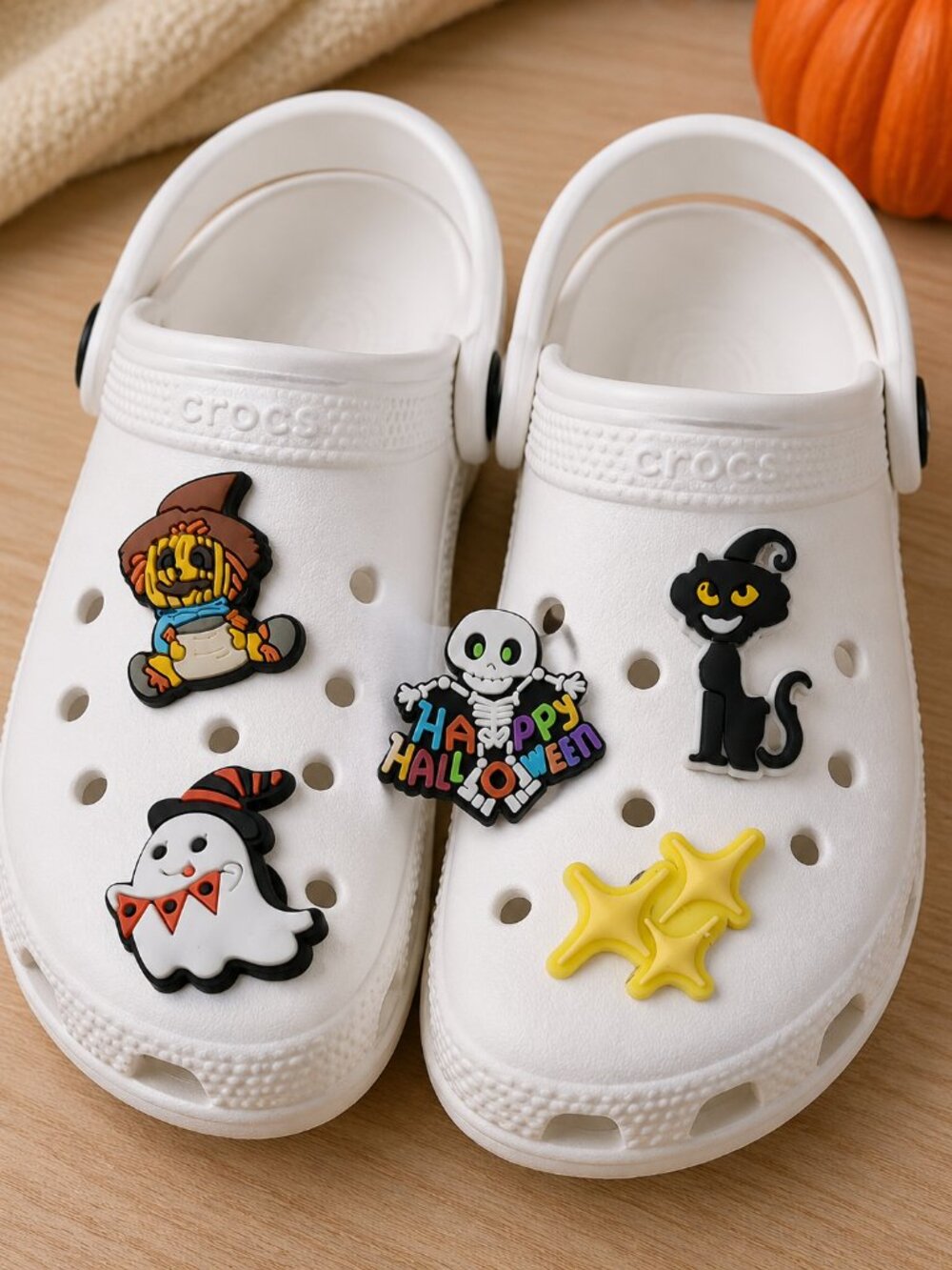 Halloween Croc Shoe Charms 5pc Ghost Skeleton Black Cat Scarecrow Spooky Cute